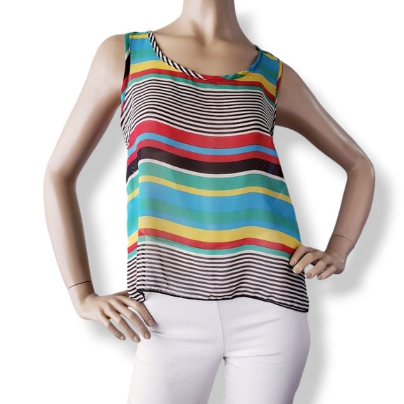 Vivace Multicolored Retro Striped Gold Button Back Detail Blouse - Picture 8 of 8
